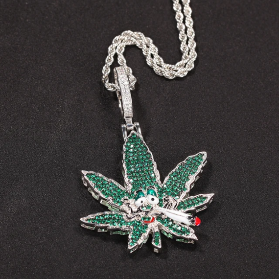 "HIGH WEED LEAF" Icedout Pendant Necklace